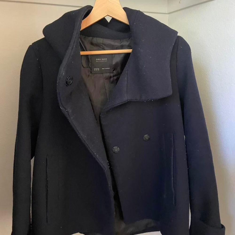 ZARA Thick Short Coat Double-Breasted Windproof Hooded Jacket